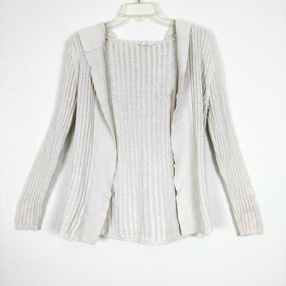 Roxy White Knit Hooded Open Cardigan Sweater